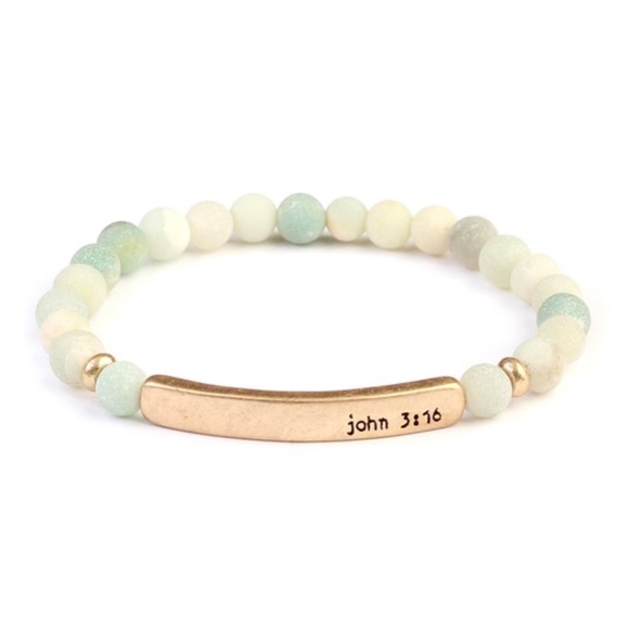 John 3:16 stretch gold bar bracelet - earth tones - Picture 1 of 2
